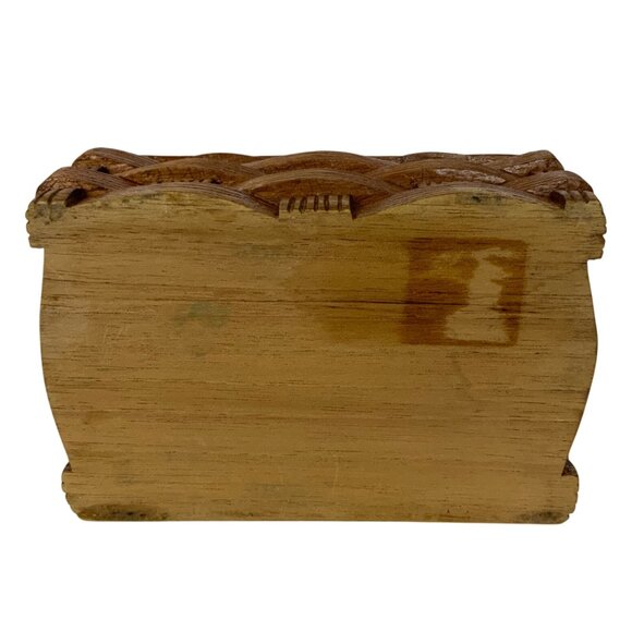 Vintage Handcrafted Wooden Trinket Box Tulip Floral Carved Top Basket Weave - Picture 8 of 8